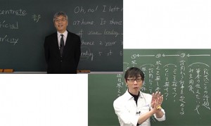 [上]〝学研プライムゼミ講師〟の
				竹岡先生（英語）[下]“ アドバンスウイング・ベーシックウイング講師” の児玉先生（現代文）