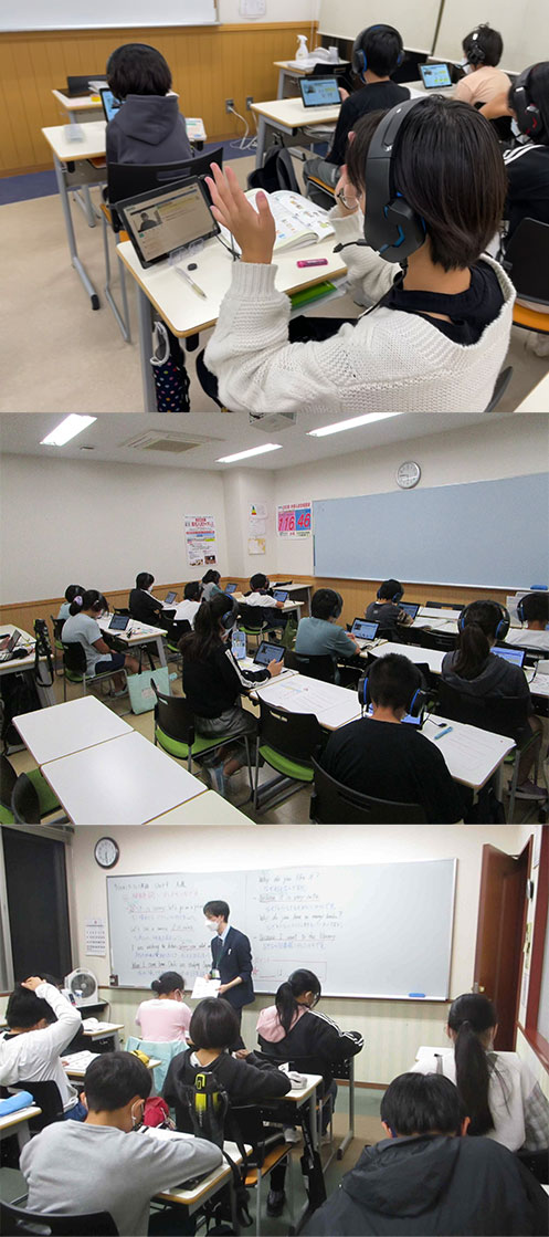 日本人講師は文法・読解・和訳を中心とした「教科学力」を担い、ネイティブ講師はスピーキング・リスニングを中心に「コミュニケーションツール」としての英語力向上を目指す